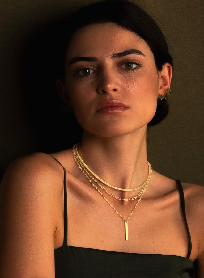 BERISO 14K Gold Plated Layered Necklace for Women, 3 Layer Dainty Gold Necklace with Minimalist Pendant, Elegant Everyday Gold Jewelry Gift - Image 5